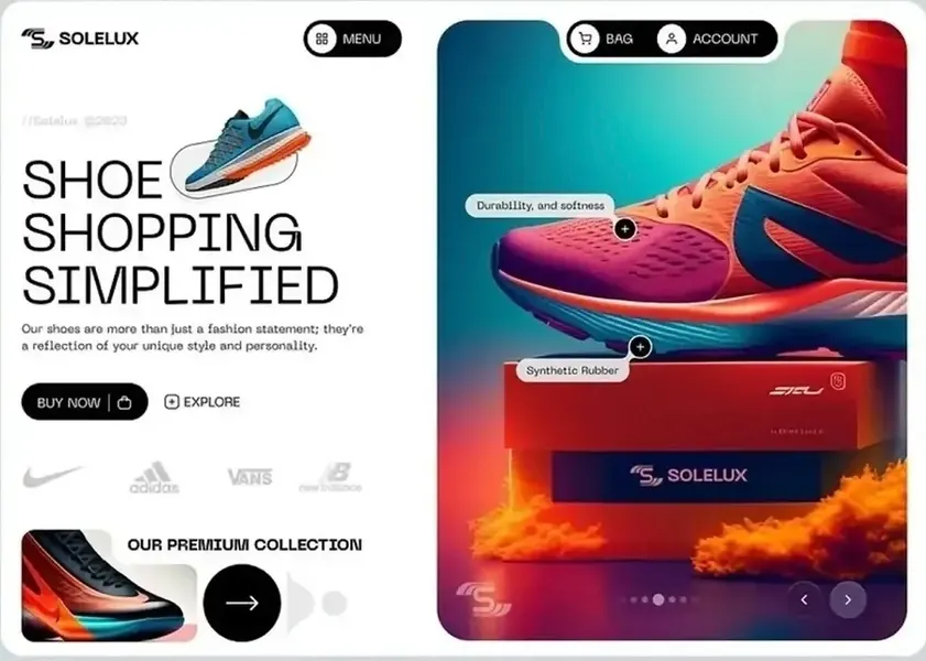 Solelux: product page design for a footwear brand