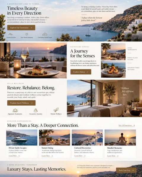 Velora Bay: resort website design for a coastal luxury hotel